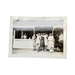 Vtg Ladies Hanging Out at Fair Original Monochrome Photography Found Snapshot